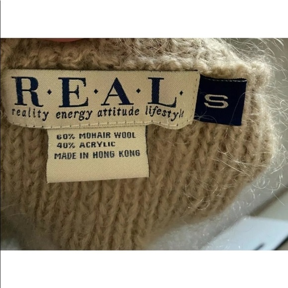 Vintage R.E.A.L Sz Small Cardigan Sweater Chunky Knit Button Mohair Wool Tan EUC - Picture 6 of 6